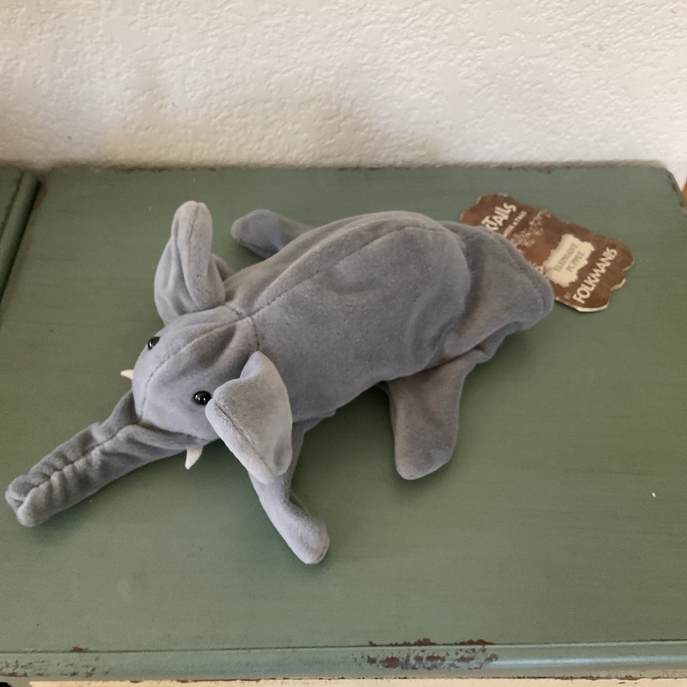 Vtg Retired Folkmanis Folktails Gray Elephant Hand Puppet Pretend Play